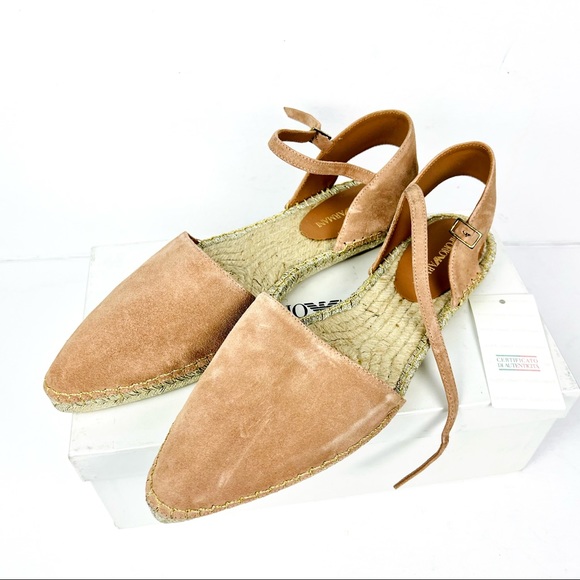 Emporio Armani Womens 40 Jute Espadrilles Flats Ankle Strap Tan New in Box Spain - Picture 2 of 8